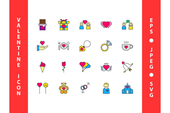 Review: Valentine's Day Icon Set 2 Filled Line for Embroidery